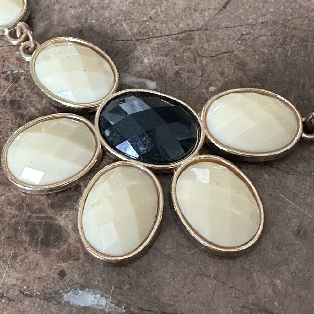 Fashion Jewelry Necklace Black/Cream Flowers